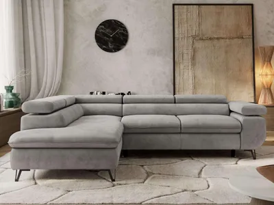 Produktbild von Couch mit Schlaffunktion L-form Ecksofa Wohnzimmersofa mit Einstellbare Kopfstützen - PABLO L - Velvet - Hellgrau - Links
