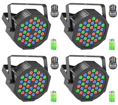 Image de Projecteurs LED PAR - Éclairage de scène DMX - Lot de 4 - Rechargeables - 36 LED RGB - Effet stroboscopique - Pour scène et DJ - Prise EU