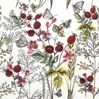 Produktbild von 20 Servietten Autumn Scene - Handgemalte Blumenwiese 33x33cm
