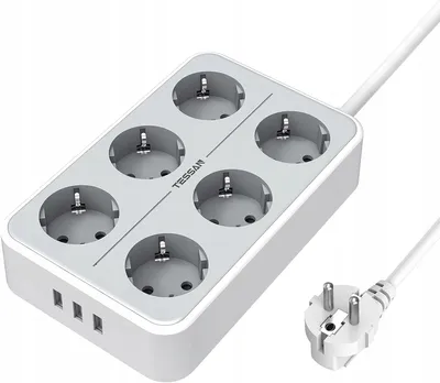 Obrázek produktu pro Tessan Zásuvková lišta 6 zásuvek 3 USB 2m bílá