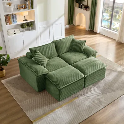 Produktbild von Schlafsofa Modulares Schlafsofa, 2-Sitzer Wohnzimmer Sofa mit Kissen Bodensofa Cord Couch mit Hocker, Armlehne und Memory-Schaum