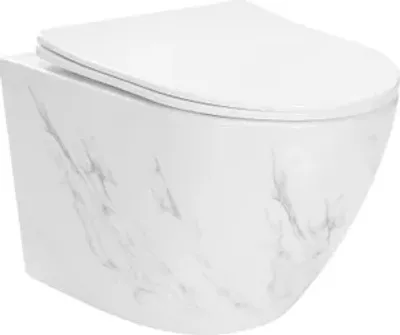 Produktbild von Wandhängende Toilette Wand-WC Hänge-WC + Klositz Soft Close WC-Sitz Marmor