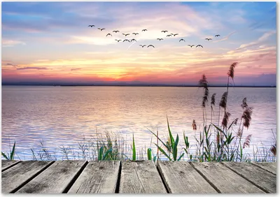 Produktbild von Tulup® Leinwandbild - 100x70 cm - Wandkunst - Drucke auf Leinwand - Leinwanddruck  - Landschaften - Orange - See Sonnenuntergang