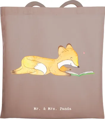 Produktbild von Mr. & Mrs. Panda Shopping Tasche Fuchs Lesen - Braun Pastell - Geschenk, Einkaufstasche, Tote Bag, Jutebeutel, Bücher, Bücherwurm, Laptoptasche