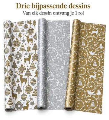 Productafbeelding van Gold and Silver cadeaupapier - Kerstpapier inpakpapier voor Kerst - 200 x 70 cm - 3 rollen, AI-gegenereerde afbeelding