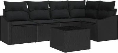 Zdjęcie produktu dla vidaXL Sofa ogrodowa z poduszkami 6-częściowa z czarnego polirattanu