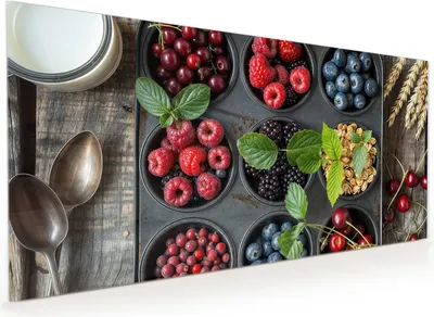 Produktbild von Küchenrückwand Spritzschutz Glas mit Motiv Bunte Beeren 40 x 40 cm