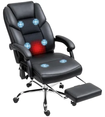 Produktbild von Bš¹rostuhl mit Massage- und Heizfunktion, verstellbarer Rš¹ckenlehne und Fu?stš¹tze, in schwarzem Kunstleder.
