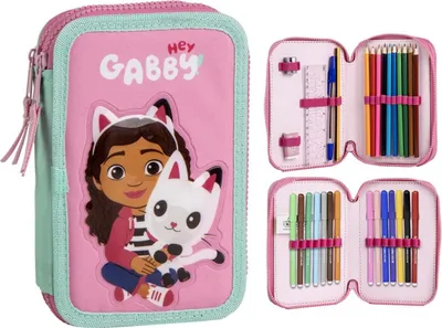 Produktbild von Gabby´s Dollhouse Federmappe gefüllt – Schuletui & Stiftebox mit Zubehör für Kinder