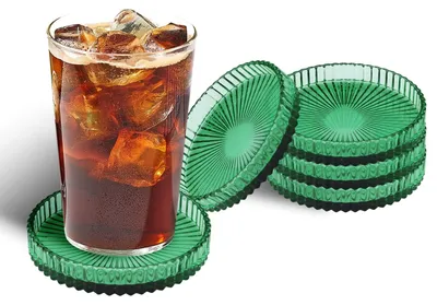 Image de Elzusha - Ensemble de 5 sous-verres en verre vert pour table