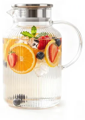Wasserkaraffe aus Glas 1,8 l mit Deckel, silber