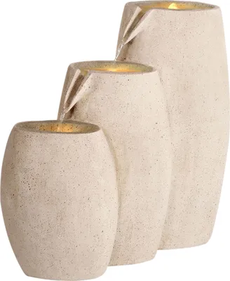 Produktbild von BELIANI Gartenbrunnen Beige aus Harz mit LED Beleuchtung Springbrunnen Kaskadenbrunnen Wasserfall Modernes Design Gartendekoration