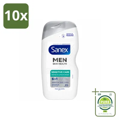 Immagine prodotto di 10 flaconi di bagnoschiuma Sanex Men Sensitive - 400 ml - Confezione grande - 10 pezzi