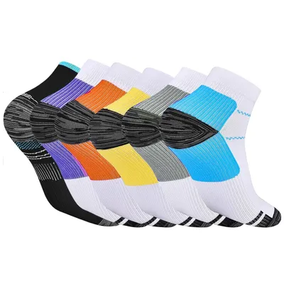 Produktbild von Kompressionssocken Herren & Damen – Sportsocken mit Fußgewölbe- & Knöchelunterstützung, atmungsaktiv, Farbe & Modell zufällig, A0518A383, 6 Paar L/XL