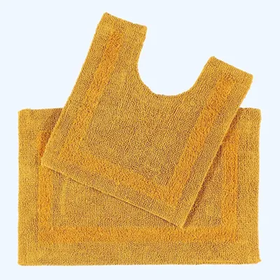Image de Solidchoice - Ensemble de deux tapis de bain, couleur moutarde, avec design réversible