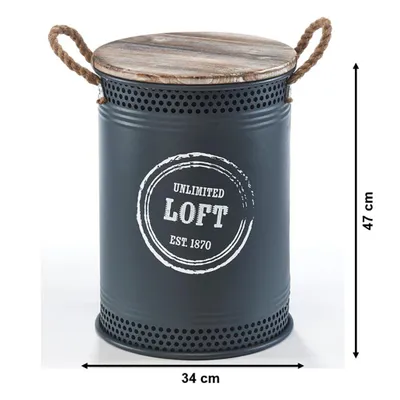Produktbild von Kobolo Wäschekorb LOFT ANTHRAZIT Gr. M 34x47 cm aus Metall und Holz - mit Deckel und Griffen Wäschebehälter Wäschetonne Aufbewahrungskorb Box Wäsche