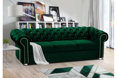 Produktbild von FURMEB 24 Sofa SWAROWSKI mit Schlaffunktion, 237x95 cm, Steppung, Diamantmuster, GRÜN