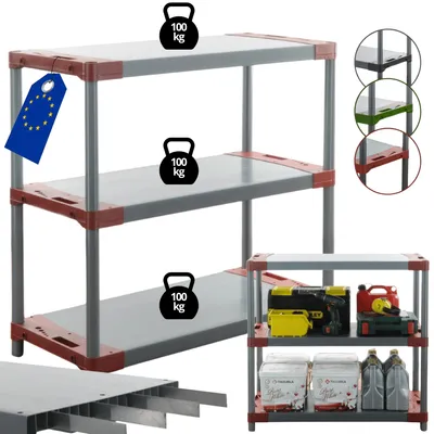 Produktbild von MODO24 Kunststoffregal, 3 Ablagen, 100kg/Boden, Schwerlast, Steckregal, Lagerregal, Plastikregal, Werkstatt, 98x150x46?cm, Rot, TYTAN