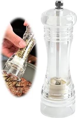 Obrázek produktu pro Mlýnky na sůl a pepř, mlýnky na koření z průhledného akrylu, ruční mlýnek na koření, slánka a pepřenka, pro restaurace, 16,5 cm