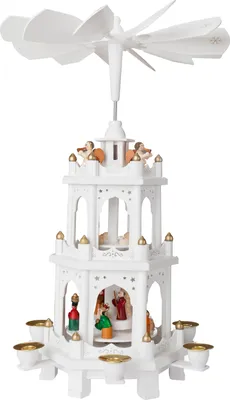 Image de BRUBAKER Pyramide de Noël en bois Pyramide en bois blanche 3 étages 45cm de haut personnages peints à la main