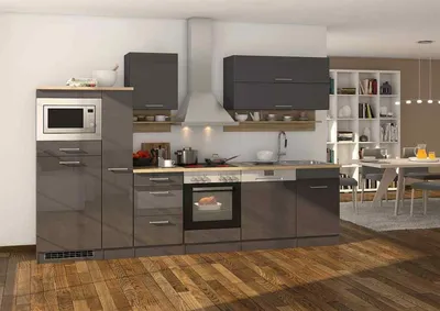 Produktbild von Küchenblock Mailand 310 cm mit Apothekerauszug grau hochglanz ohne Elektrogeräte