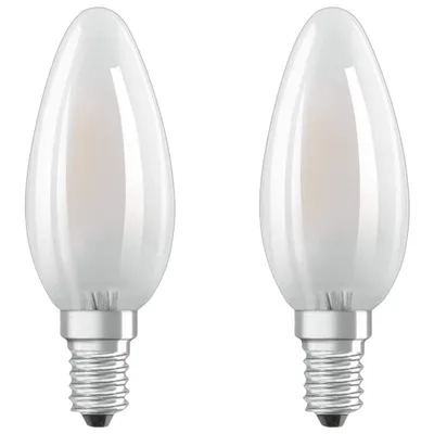 Obrázek produktu pro Krabička OSRAM se 2 žárovkami LED Flame z matného skla - 4W ekvivalent 40W E14 - studená bílá