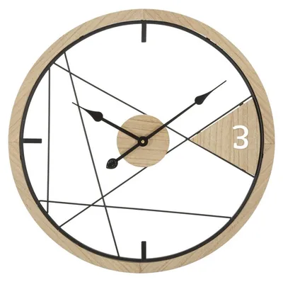 Obrázok produktu pre Nástenné hodiny s geometrickým dizajnom z čierneho železa a dreva
