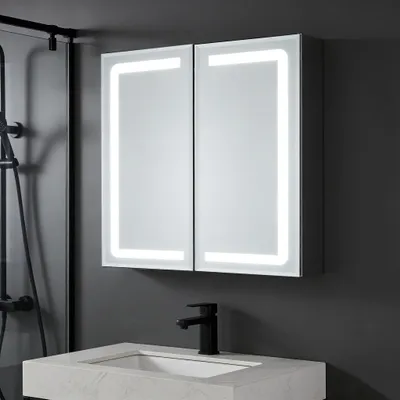 LED-Badspiegelschrank 65x65x13 cm, 3 Farbtemperaturen, Anti-Beschlag, Doppeltür