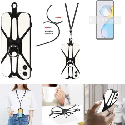Produktbild von K-S-Trade 3in1 Handykette Handyband Handykordel Halsband Smartphone-Ring Handy-Ring kompatibel mit Motorola Moto E32 India Fingerhalterung Handyring