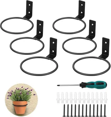 Produktbild von Unyqoos® Metall-Blumentopfhalter für Wand, schwarz, 10 cm – Halterung für Blumentöpfe innen & außen, dekorativ