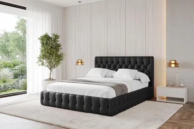 Produktbild von ALTDECOR Polsterbett mit Bettkasten - LARO 160x200 Schwarz Kunstleder und Lattenrost, Bett mit Matratze H3/H4, Kopfteil, Boxbett, Doppelbett mit Stauraum