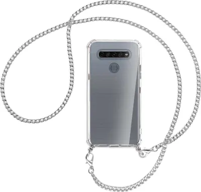 Produktbild von Handykette Backcover-Schutzhülle mit Band (Metall silberfarben) für LG K61 LM-Q630 - silberfarbene Kette