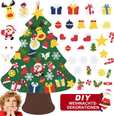 Image de YARDIN Arbre de Noël en feutre DIY Décoration de Noël pour enfants avec 36 Ornements suspendus amovibles Cadeau de Noël Arbre de Noël pour maison Porte Mur Décor suspendu - Type A