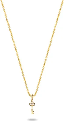 Produktbild von New Bling 9NBG-0660 Gold Halskette mit Anhänger - Schlüssel - 12x5.5mm - Zirkonia - Ankerglied - 39+3+3cm - 0.87 Dicke - 14 Karat - Gold