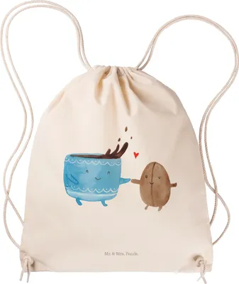 Produktbild von Mr. & Mrs. Panda rucksack stoff Kaffee Bohne - Transparent - Geschenk, Gymbag, Glück, Sportbeutel, Genuss, wander, Zufriedenheit, Stoffbeutel, Kaffeebohne, Alltagstasche