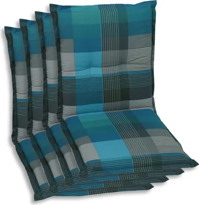 Produktbild von GO-DE Textil, Sesselauflage Niederlehner, 4er Set, Farbe: blau, Maße: 100 cm x 50 cm x 7 cm, Rueckenhoehe: 52 cm