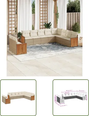 Produktbild von The Living Store 10-tlg. Garten-Sofagarnitur mit Kissen Beige Poly Rattan
