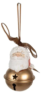 Imagen del producto de Adorno navideño de Clayre & Eef, diseño de Papá Noel, 8 cm, color blanco y dorado, fabricado en resina