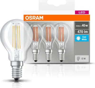Produktbild von 10+2 x Osram LED Filament Leuchtmittel Tropfen 4W = 40W E14 klar 470lm neutralweiß 4000K