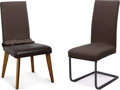 Produktbild von Stuhlhussen Sets, elastische Stretch Husse Jersey Baumwolle Sitzbezug für Stuhl - 2er Set, Farbe: Dunkelbraun