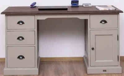 Produktbild von Casa Padrino Landhausstil Schreibtisch mit 4 Schubladen und Tür Antik Grau / Dunkelbraun 152 x 70 x H. 78 cm - Landhausstil Büromöbel