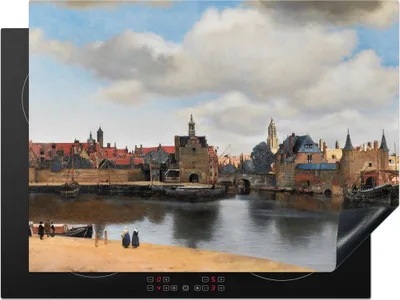 Produktbild von KitchenYeah© Herdabdeckplatte Vermeer - Stadt - Alte Meister - Kunst , 70x52cm, Küche Deko, Glaskeramikkochfeld Herdabdeckung, Abdeckplatte fùr Kochfeld