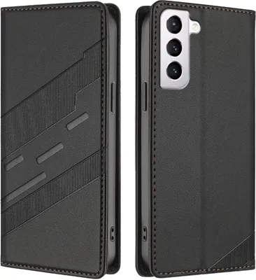 Produktbild von Hülle für Samsung Galaxy S21 5G, Kunstleder Brieftaschen Handyhülle mit Kartenfach und Standfunktion Schwarz