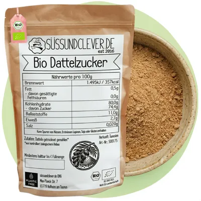 Produktbild von süssundclever.de | Dattelzucker | 1,0 kg | 100% gemahlene Deglet Nour Datteln | Dattelsüße | Dattelpulver | ökologisch-nachhaltig abgepackt