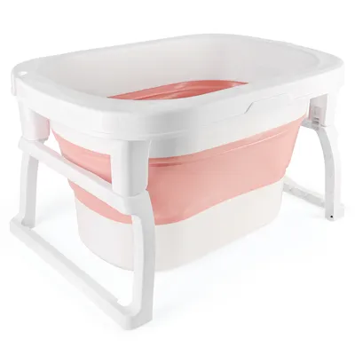 Produktbild von Baby Badewanne Faltbar mit Hocker babywanne rutschfeste Fußpolster Ab Geburt bis 3 Jahre Rosa