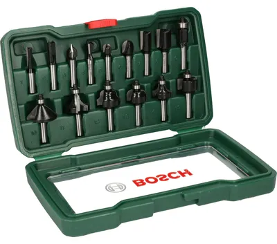 Produktbild von Bosch 2607019469 HM-Fräserset 8mm Schaft 15 teilig in Kunststoffbox