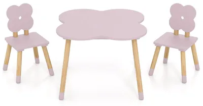 Produktbild von Kindertisch-Set in Blumenform, Rosa, Holz, 1 Tisch + 2 Stühle