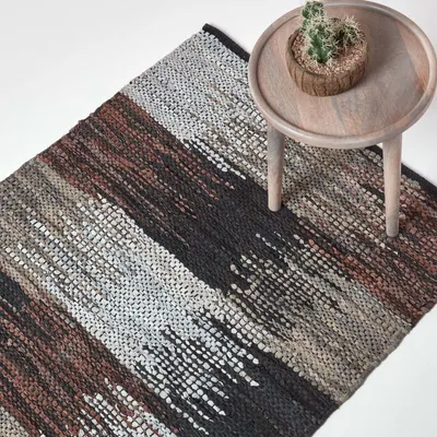 Obrázek produktu pro HOMESCAPES Koberec z recyklované kůže v šedé, hnědé a černé barvě, 150 x 240 cm