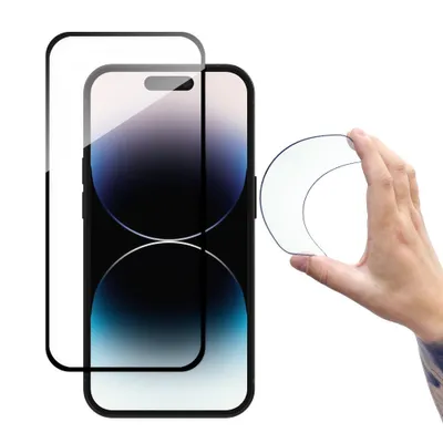 Produktbild von Wozinsky Full Cover Flexi Nano Glass Panzerglas iPhone 14 Pro Max flexibel mit schwarzem Rahmen