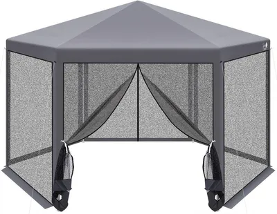 Produktbild von Gartenpavillon sechseckig 2x2x2x2,5 m – mit Moskitonetz – Grau – Outdoor Pavillon für Terrasse & Garten